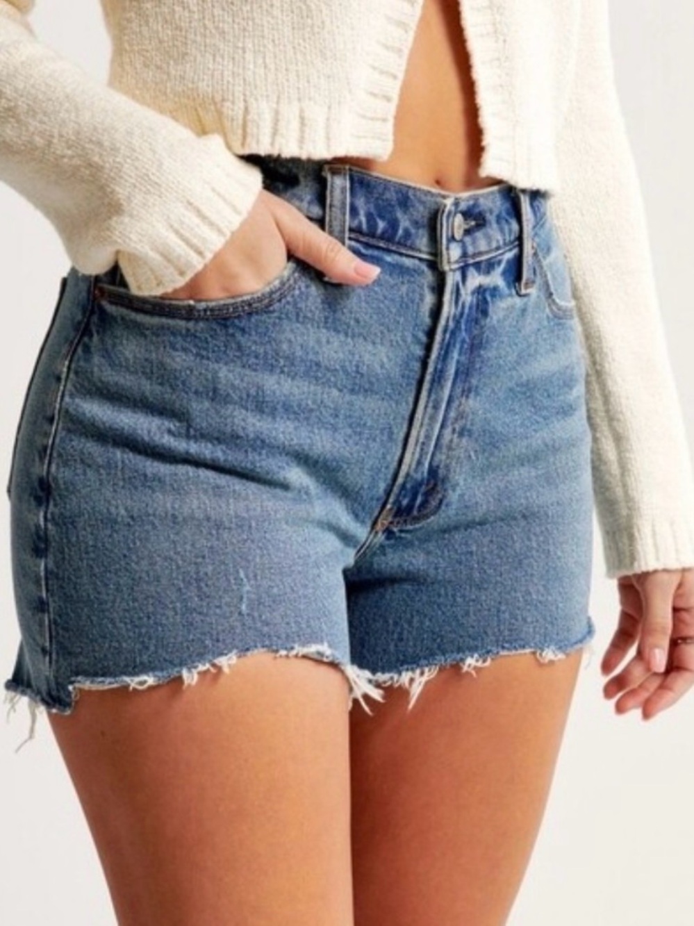 Abercrombie & Fitch Medium Wash Curve Love 4” High-Rise Mom Shorts